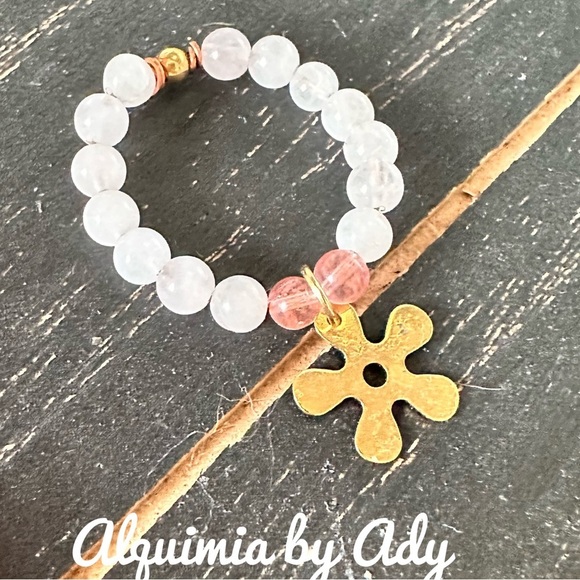 Pink quartz beaded boho charms ring band - Picture 1 of 2